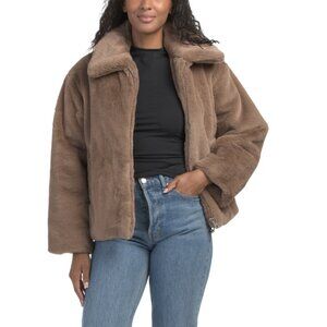 KENNETH COLE Wheatgrass Faux Fur Zip Front Jacket